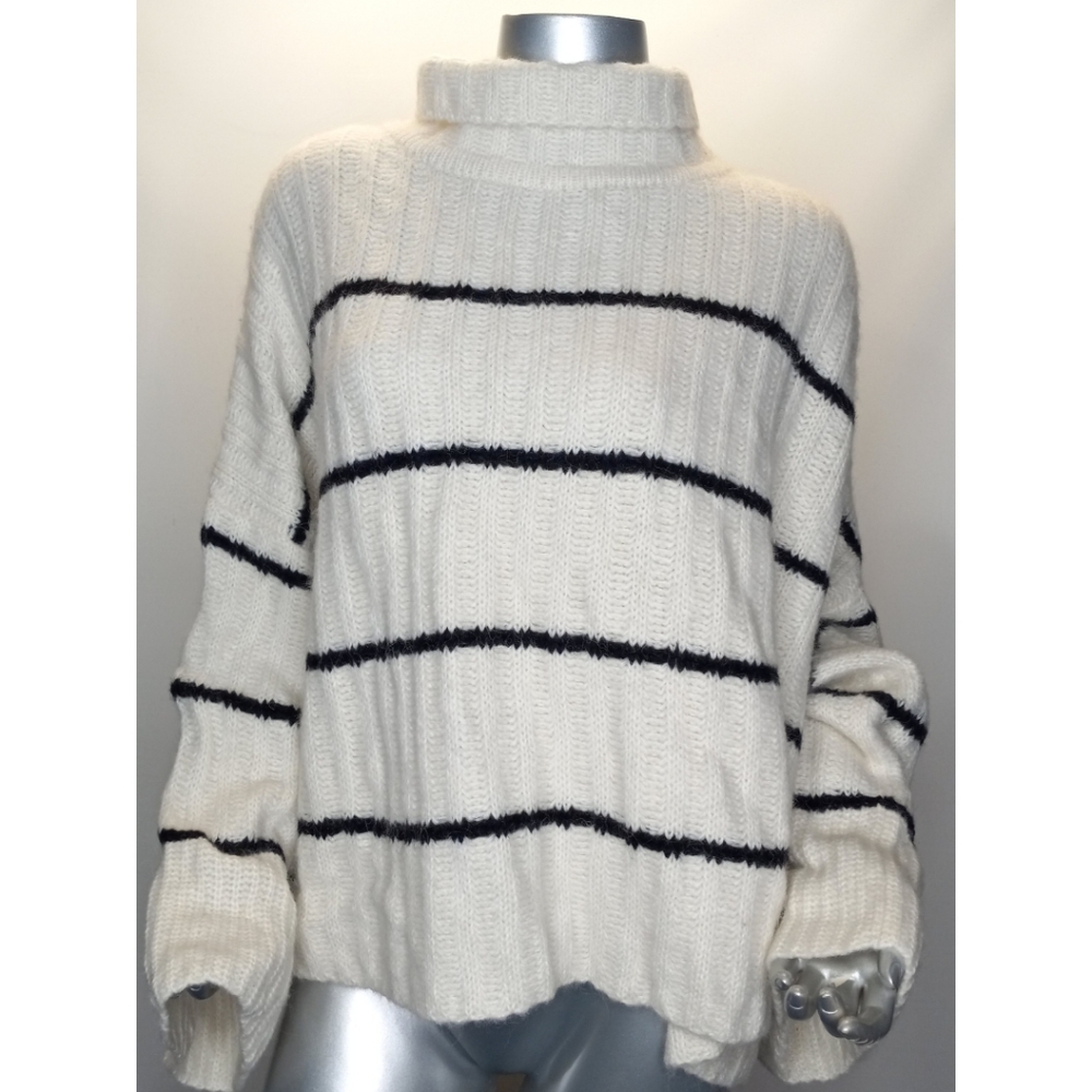 Eleven six poncho alpaca wool blend Ivory black Cowl turtleneck.